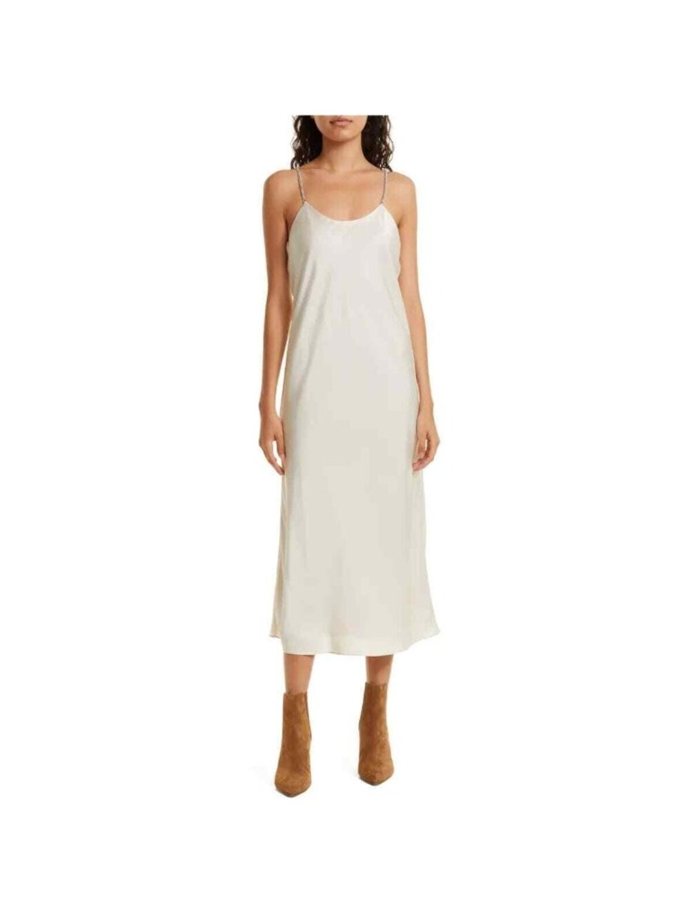 ba&sh Womens Slip Dress Chain Strap Sleeveless Midi Cream Cocktail Party M